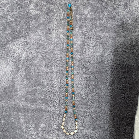 Beaded Necklace Long Multi-Color Glass Crystal with Faux Pearls 36” - Picture 4 of 4